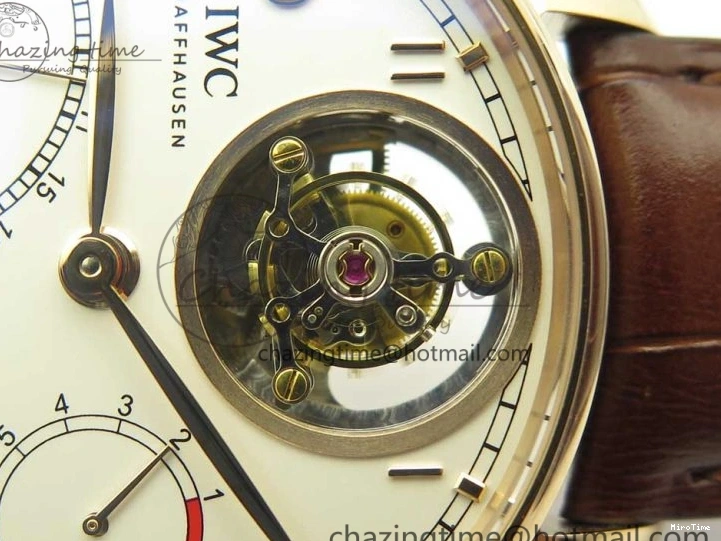 MIROTIME 0211 Portuguese Tourbillon IW504602 RG ZF Best Edition White Dial on Brown Leather Strap Stretchable 7178